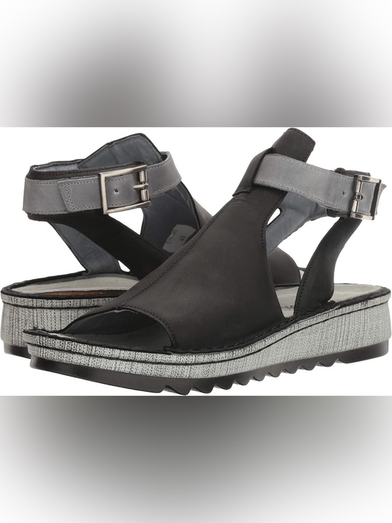Naot Shoes - Naot Verbena Black Leather Ankle Strap  Wedge Sandals Womens 41 / US 10 (new)